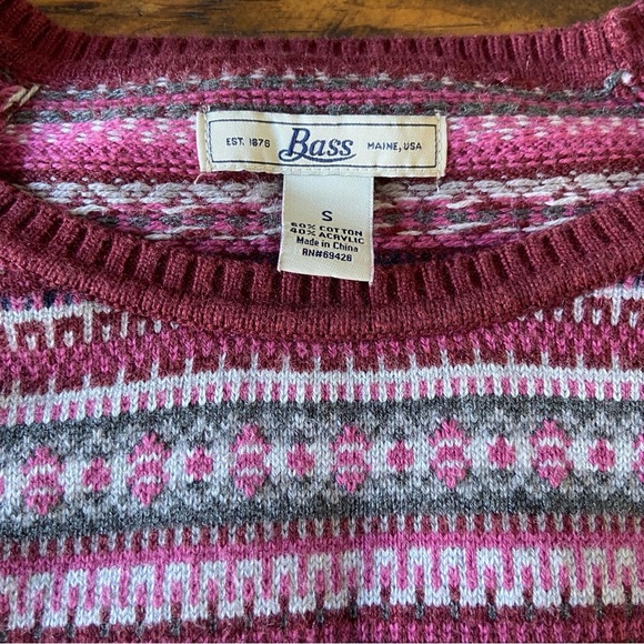Bass Youth Sweater Size S Medium Cotton Blend Red Maroone Striped Preppy 90s - Picture 2 of 8